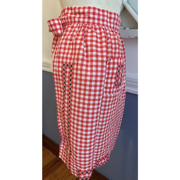 Vintage Red and White Gingham Checked 1/2 Apron Tie Waist Cross Stitch Adult - Picture 5 of 7